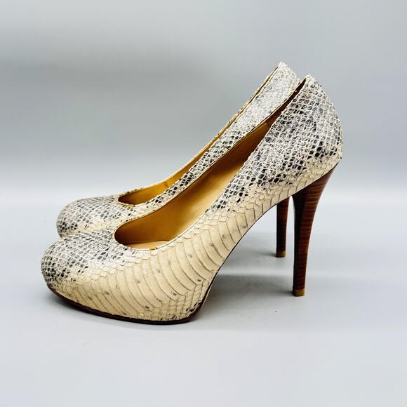 Stuart Weitzman Shoes Womens 6 Ivory Leather Pump Snake Embossed Stiletto Heels - Picture 5 of 11